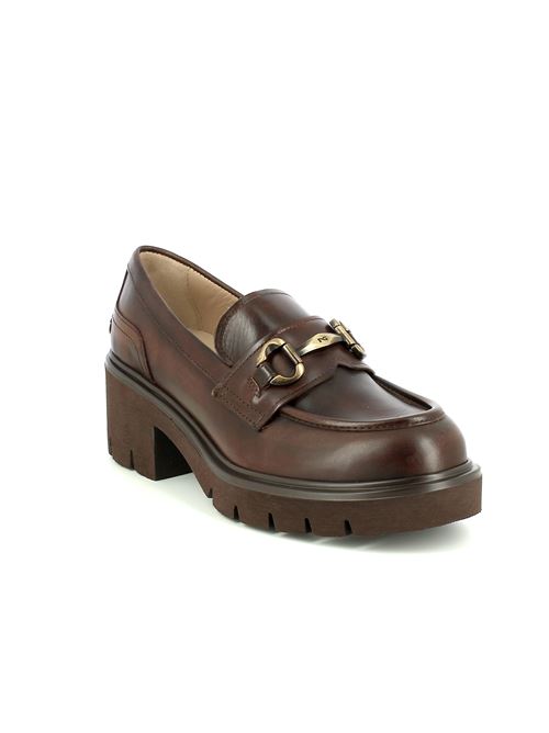 mocassino da donna in pelle liscia marrone con tacco 5 cm e suola carrarmato NERO GIARDINI | I513981D412